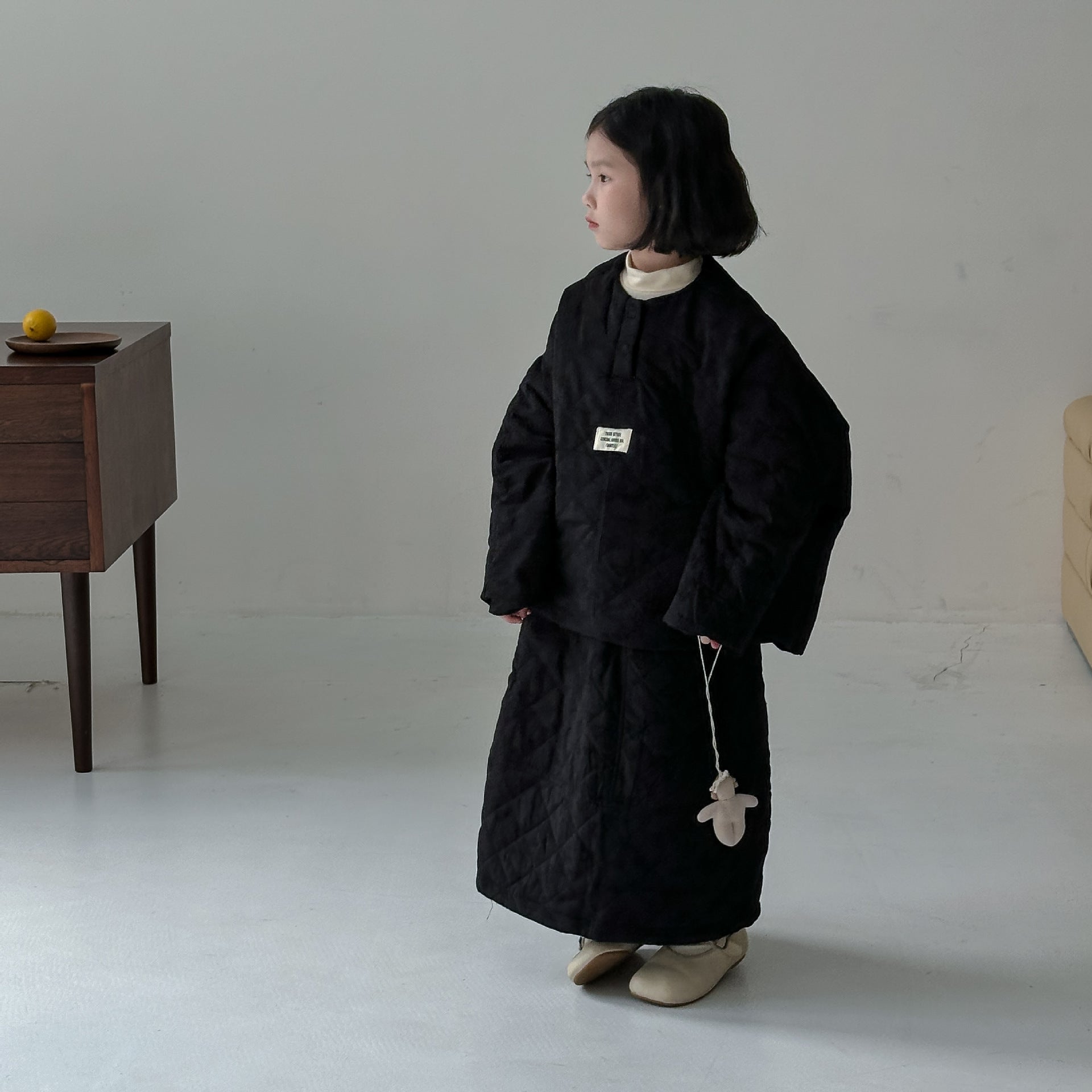 長袖セットアップ キルティングジャケット スカート セットアップ ノーカラー【mh0011654】