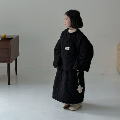 長袖セットアップ キルティングジャケット スカート セットアップ ノーカラー【mh0011654】