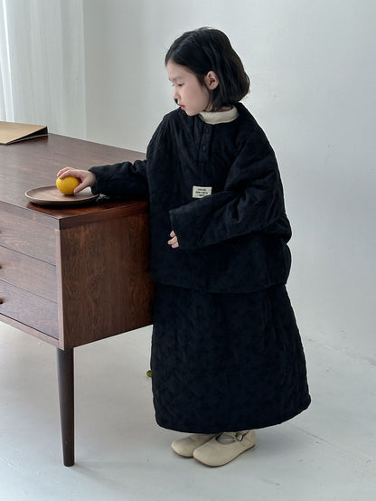 長袖セットアップ キルティングジャケット スカート セットアップ ノーカラー【mh0011654】