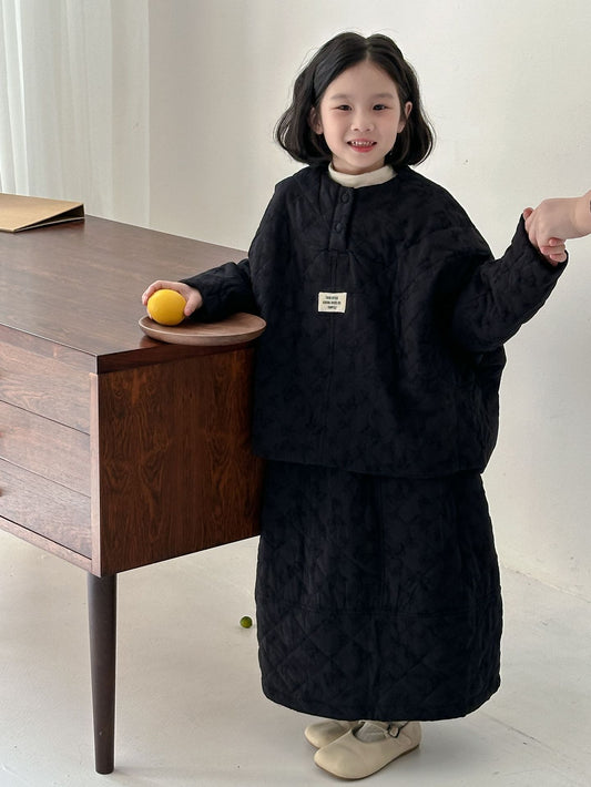 長袖セットアップ キルティングジャケット スカート セットアップ ノーカラー【mh0011654】