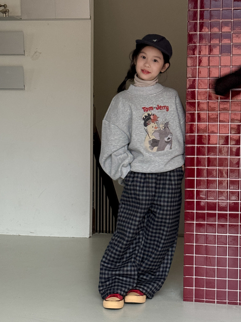 ロングパンツ・スウェットパンツ チェック柄パンツ キッズ 裏起毛 厚手 ゆったり ワイドストレート カジュアル【mh0011655】