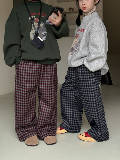 ロングパンツ・スウェットパンツ チェック柄パンツ キッズ 裏起毛 厚手 ゆったり ワイドストレート カジュアル【mh0011655】