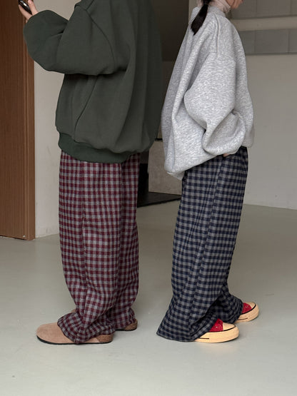 ロングパンツ・スウェットパンツ チェック柄パンツ キッズ 裏起毛 厚手 ゆったり ワイドストレート カジュアル【mh0011655】