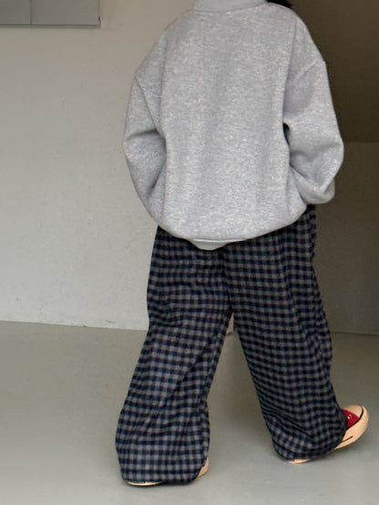 ロングパンツ・スウェットパンツ チェック柄パンツ キッズ 裏起毛 厚手 ゆったり ワイドストレート カジュアル【mh0011655】