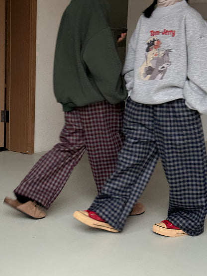 ロングパンツ・スウェットパンツ チェック柄パンツ キッズ 裏起毛 厚手 ゆったり ワイドストレート カジュアル【mh0011655】
