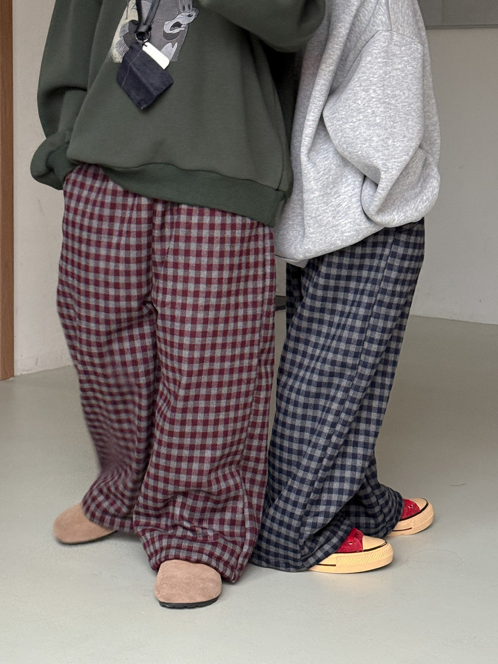ロングパンツ・スウェットパンツ チェック柄パンツ キッズ 裏起毛 厚手 ゆったり ワイドストレート カジュアル【mh0011655】