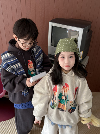 長袖セットアップ スウェットセットアップ キッズ 裏起毛 ノーム柄 フード付 厚手 ゆったり【mh0011656】