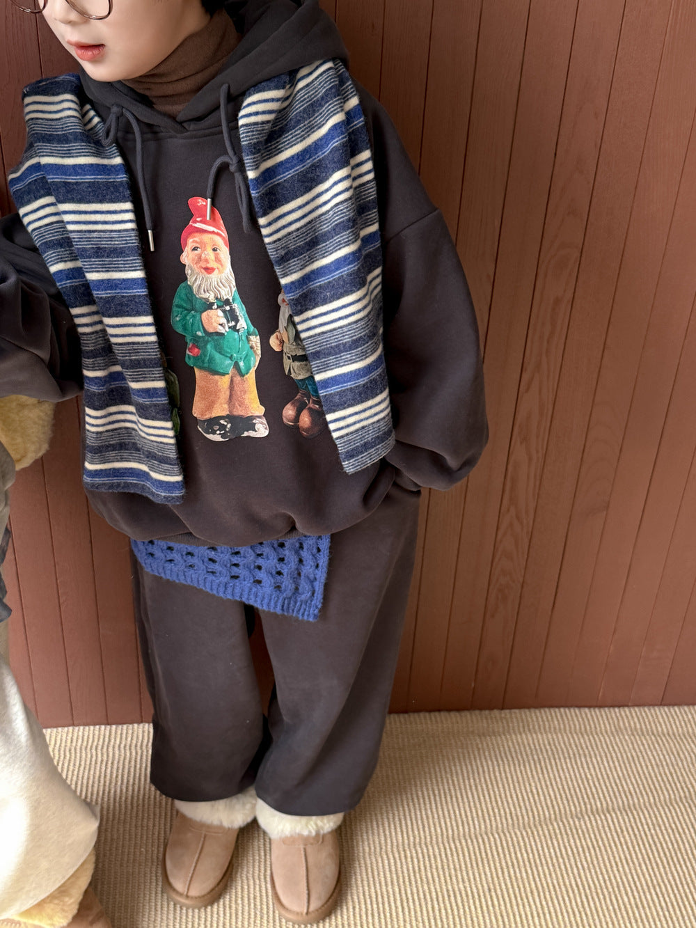長袖セットアップ スウェットセットアップ キッズ 裏起毛 ノーム柄 フード付 厚手 ゆったり【mh0011656】