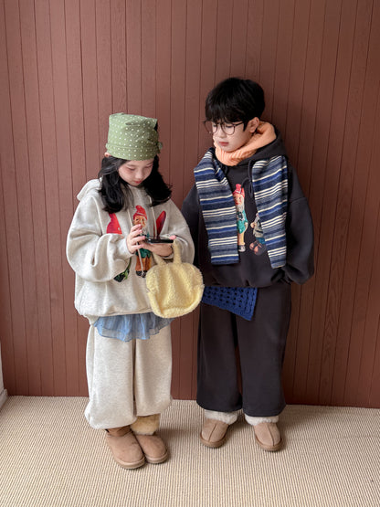 長袖セットアップ スウェットセットアップ キッズ 裏起毛 ノーム柄 フード付 厚手 ゆったり【mh0011656】