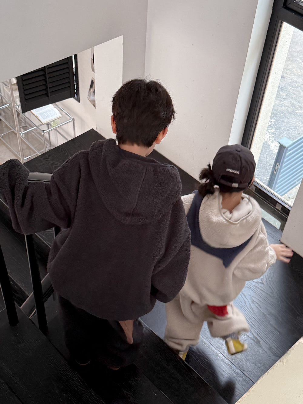 長袖セットアップ セットアップ キッズ 裏起毛 ボア 厚手 プルオーバー フード付 カジュアル【mh0011662】