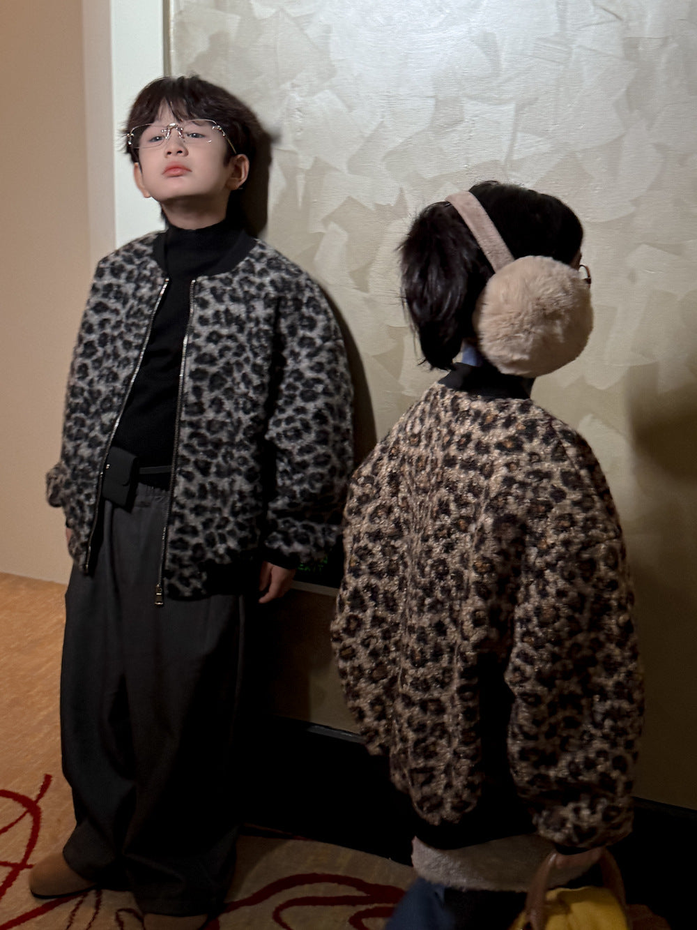 ショートコート・ジャケット・ジャンパー ブルゾンジャケット キッズ レオパード柄 厚手 ボア オーバーサイズ カジュアル アウター【mh0011663】