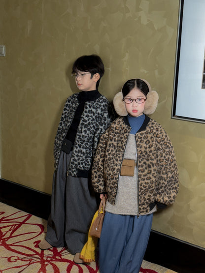 ショートコート・ジャケット・ジャンパー ブルゾンジャケット キッズ レオパード柄 厚手 ボア オーバーサイズ カジュアル アウター【mh0011663】