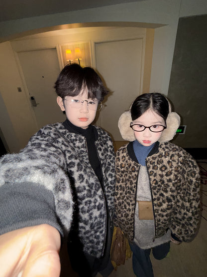 ショートコート・ジャケット・ジャンパー ブルゾンジャケット キッズ レオパード柄 厚手 ボア オーバーサイズ カジュアル アウター【mh0011663】