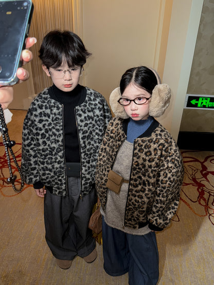 ショートコート・ジャケット・ジャンパー ブルゾンジャケット キッズ レオパード柄 厚手 ボア オーバーサイズ カジュアル アウター【mh0011663】