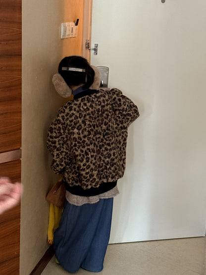 ショートコート・ジャケット・ジャンパー ブルゾンジャケット キッズ レオパード柄 厚手 ボア オーバーサイズ カジュアル アウター【mh0011663】