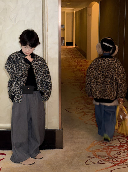 ショートコート・ジャケット・ジャンパー ブルゾンジャケット キッズ レオパード柄 厚手 ボア オーバーサイズ カジュアル アウター【mh0011663】