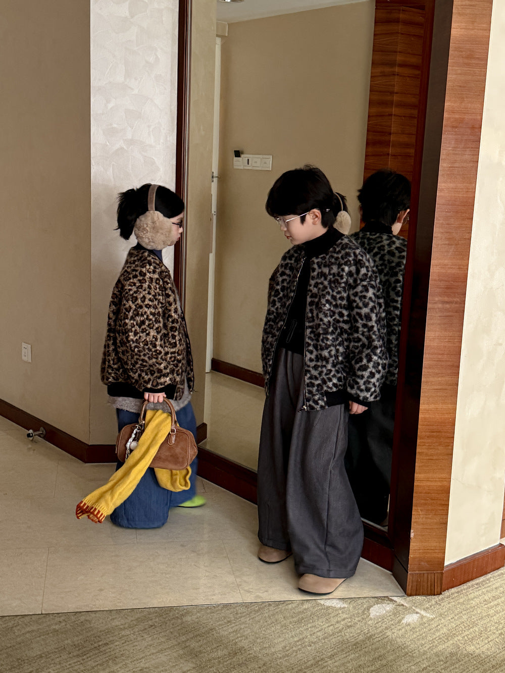 ショートコート・ジャケット・ジャンパー ブルゾンジャケット キッズ レオパード柄 厚手 ボア オーバーサイズ カジュアル アウター【mh0011663】