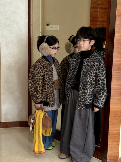 ショートコート・ジャケット・ジャンパー ブルゾンジャケット キッズ レオパード柄 厚手 ボア オーバーサイズ カジュアル アウター【mh0011663】