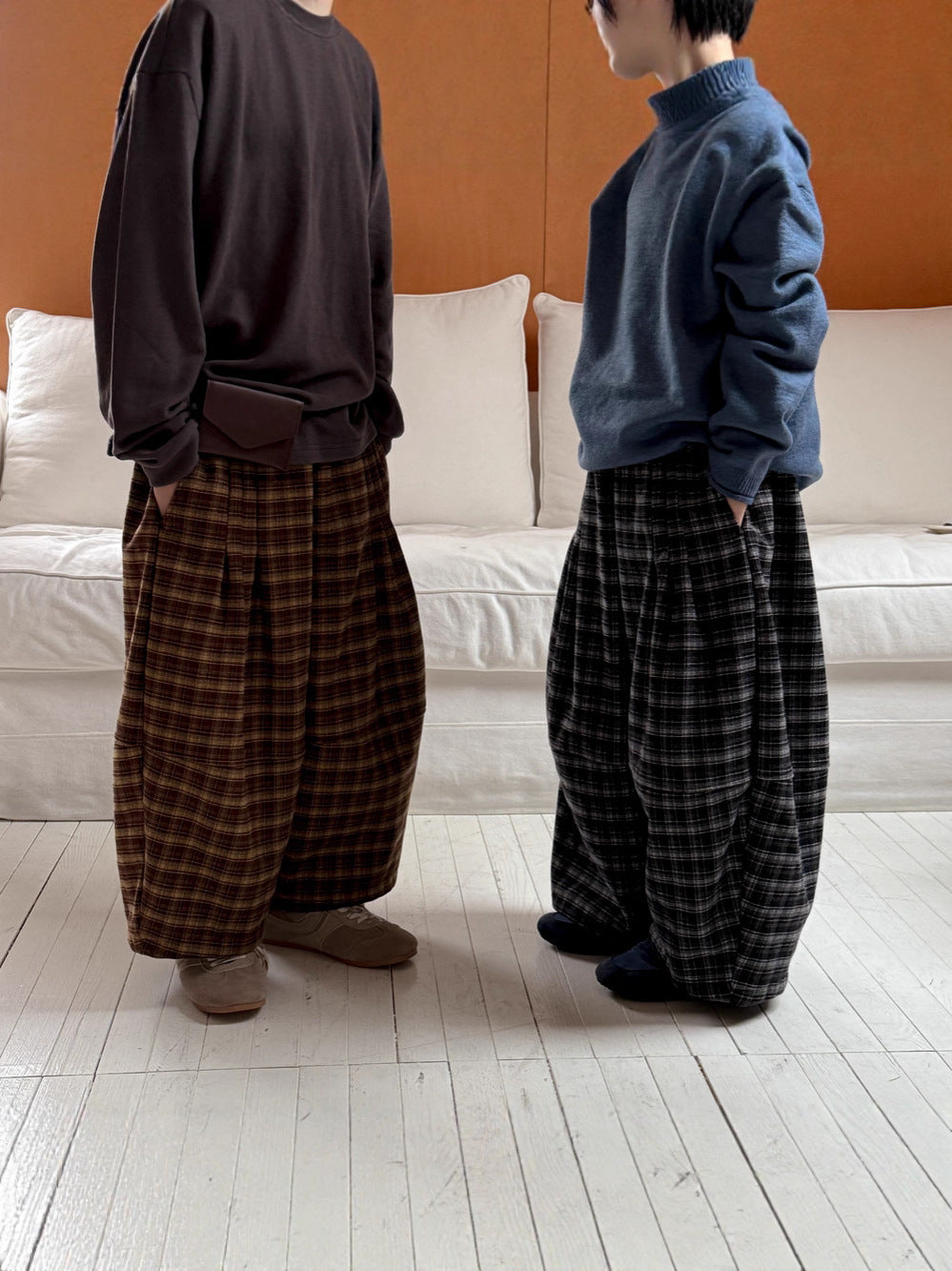 ロングパンツ・スウェットパンツ ワイドパンツ キッズ 裏起毛 厚手 チェック柄 ゆったり ルーズ ダッドパンツ【mh0011665】