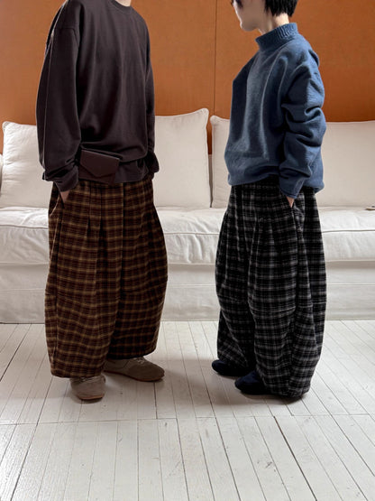 ロングパンツ・スウェットパンツ ワイドパンツ キッズ 裏起毛 厚手 チェック柄 ゆったり ルーズ ダッドパンツ【mh0011665】