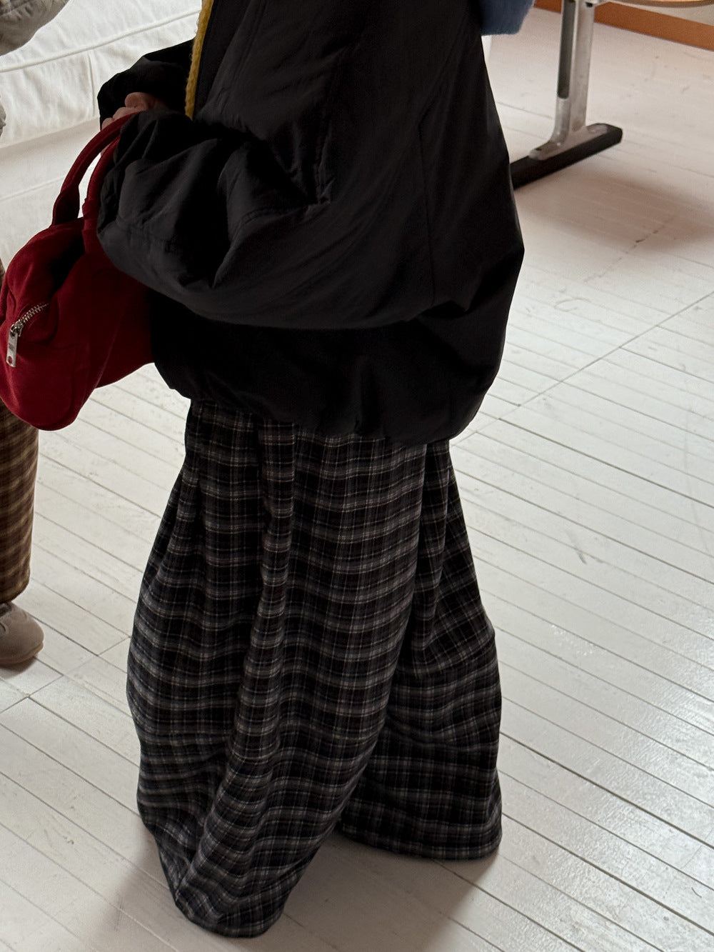 ロングパンツ・スウェットパンツ ワイドパンツ キッズ 裏起毛 厚手 チェック柄 ゆったり ルーズ ダッドパンツ【mh0011665】