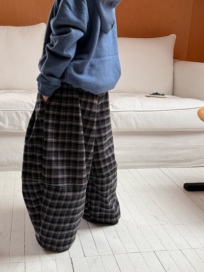 ロングパンツ・スウェットパンツ ワイドパンツ キッズ 裏起毛 厚手 チェック柄 ゆったり ルーズ ダッドパンツ【mh0011665】