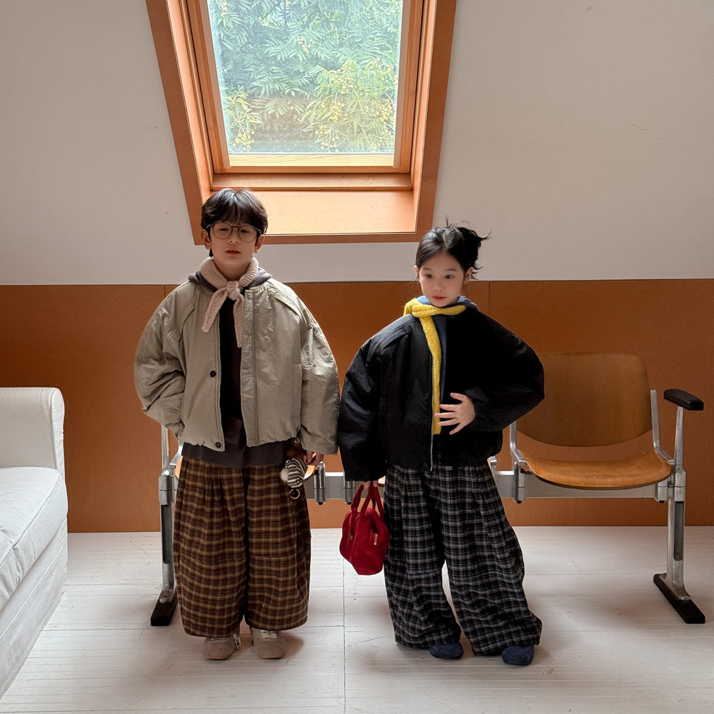 ショートコート・ジャケット・ジャンパー ブルゾンジャケット キッズ 中綿 厚手 ラウンドネック ショート丈 オーバーサイズ アウター【mh0011666】