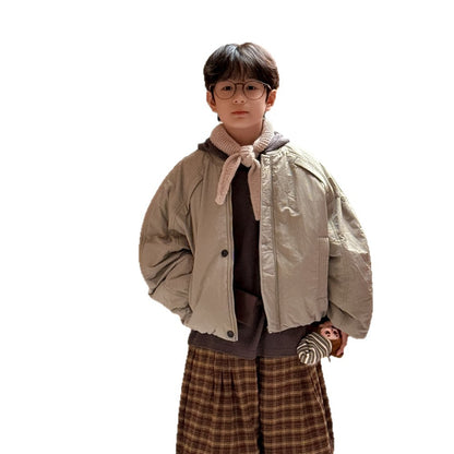 ショートコート・ジャケット・ジャンパー ブルゾンジャケット キッズ 中綿 厚手 ラウンドネック ショート丈 オーバーサイズ アウター【mh0011666】