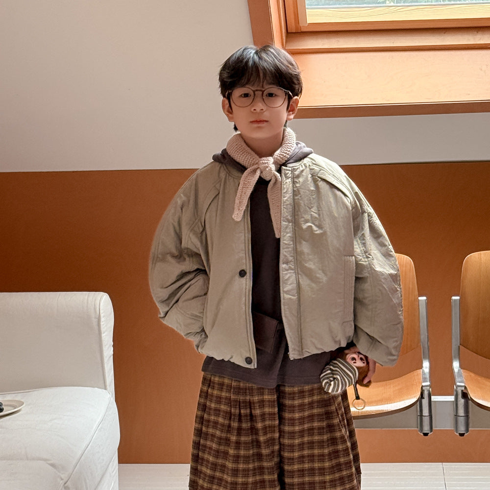 ショートコート・ジャケット・ジャンパー ブルゾンジャケット キッズ 中綿 厚手 ラウンドネック ショート丈 オーバーサイズ アウター【mh0011666】