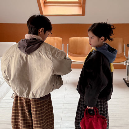 ショートコート・ジャケット・ジャンパー ブルゾンジャケット キッズ 中綿 厚手 ラウンドネック ショート丈 オーバーサイズ アウター【mh0011666】