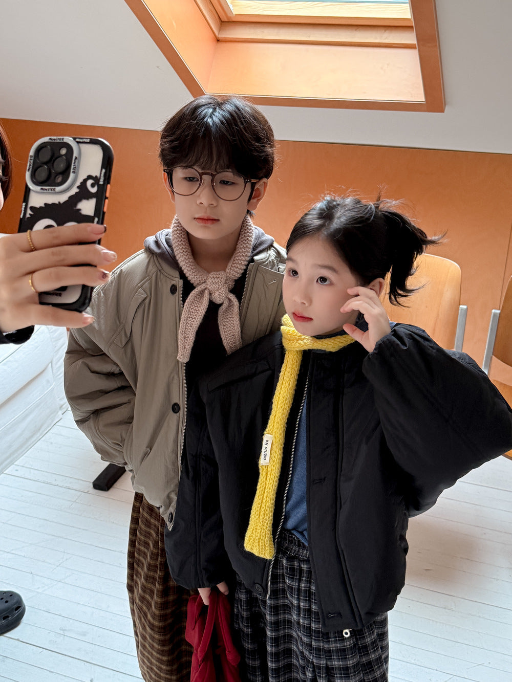 ショートコート・ジャケット・ジャンパー ブルゾンジャケット キッズ 中綿 厚手 ラウンドネック ショート丈 オーバーサイズ アウター【mh0011666】