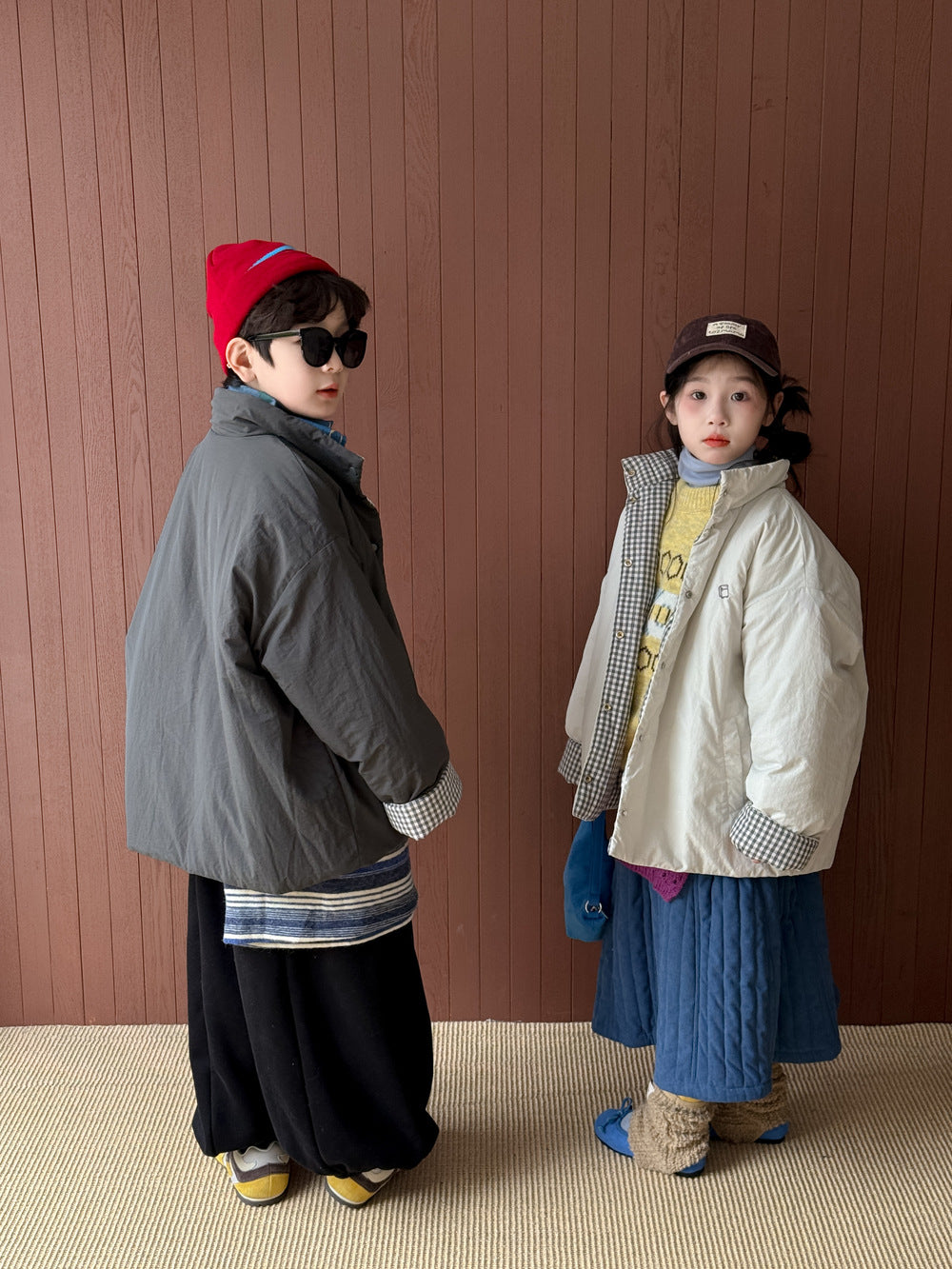 ショートコート・ジャケット・ジャンパー 中綿ジャケット キッズ チェック柄 スタンドカラー 厚手 ショート丈 カジュアル アウター【mh0011667】