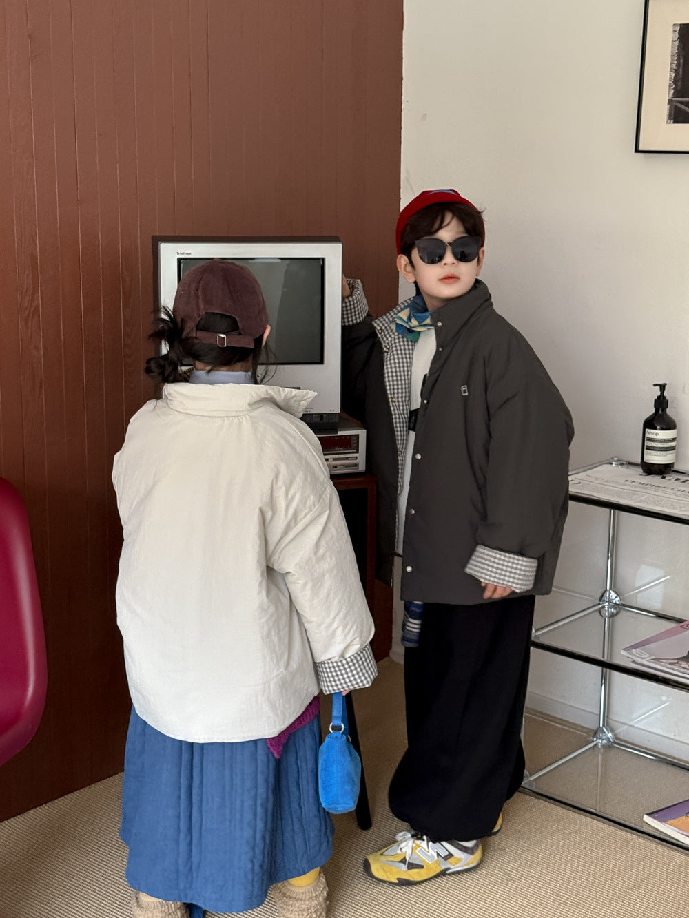 ショートコート・ジャケット・ジャンパー 中綿ジャケット キッズ チェック柄 スタンドカラー 厚手 ショート丈 カジュアル アウター【mh0011667】