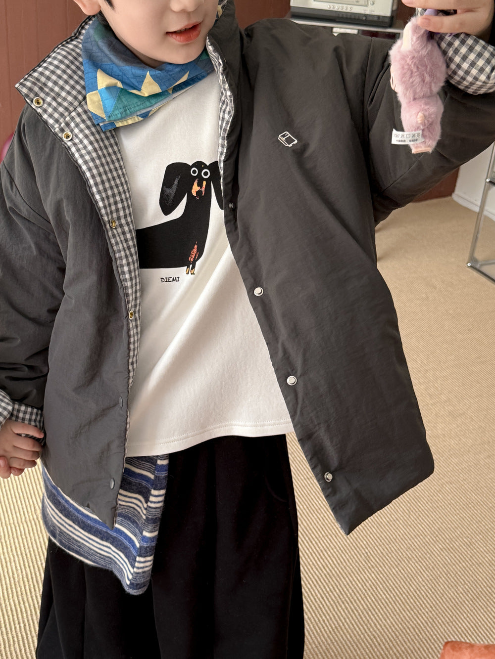 ショートコート・ジャケット・ジャンパー 中綿ジャケット キッズ チェック柄 スタンドカラー 厚手 ショート丈 カジュアル アウター【mh0011667】