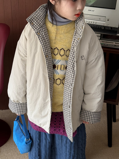 ショートコート・ジャケット・ジャンパー 中綿ジャケット キッズ チェック柄 スタンドカラー 厚手 ショート丈 カジュアル アウター【mh0011667】