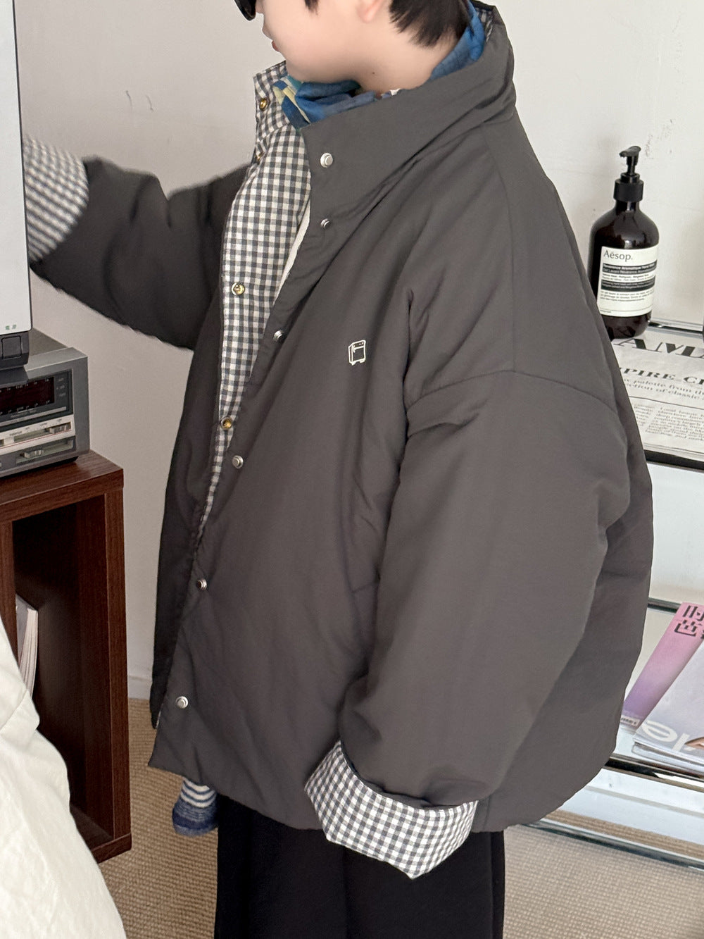 ショートコート・ジャケット・ジャンパー 中綿ジャケット キッズ チェック柄 スタンドカラー 厚手 ショート丈 カジュアル アウター【mh0011667】