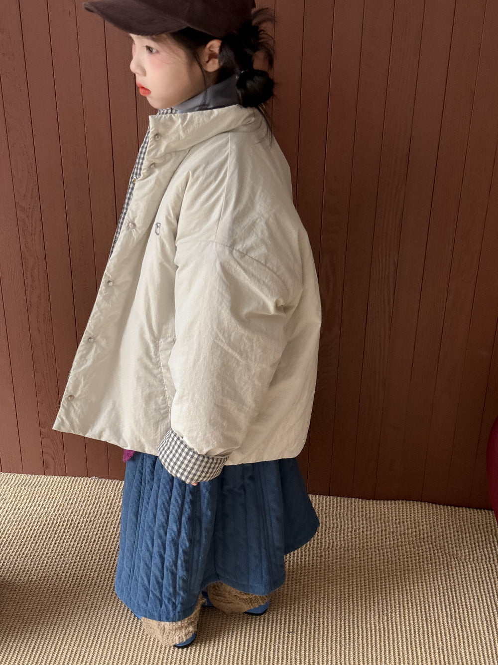 ショートコート・ジャケット・ジャンパー 中綿ジャケット キッズ チェック柄 スタンドカラー 厚手 ショート丈 カジュアル アウター【mh0011667】