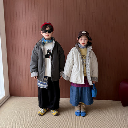 ショートコート・ジャケット・ジャンパー 中綿ジャケット キッズ チェック柄 スタンドカラー 厚手 ショート丈 カジュアル アウター【mh0011667】