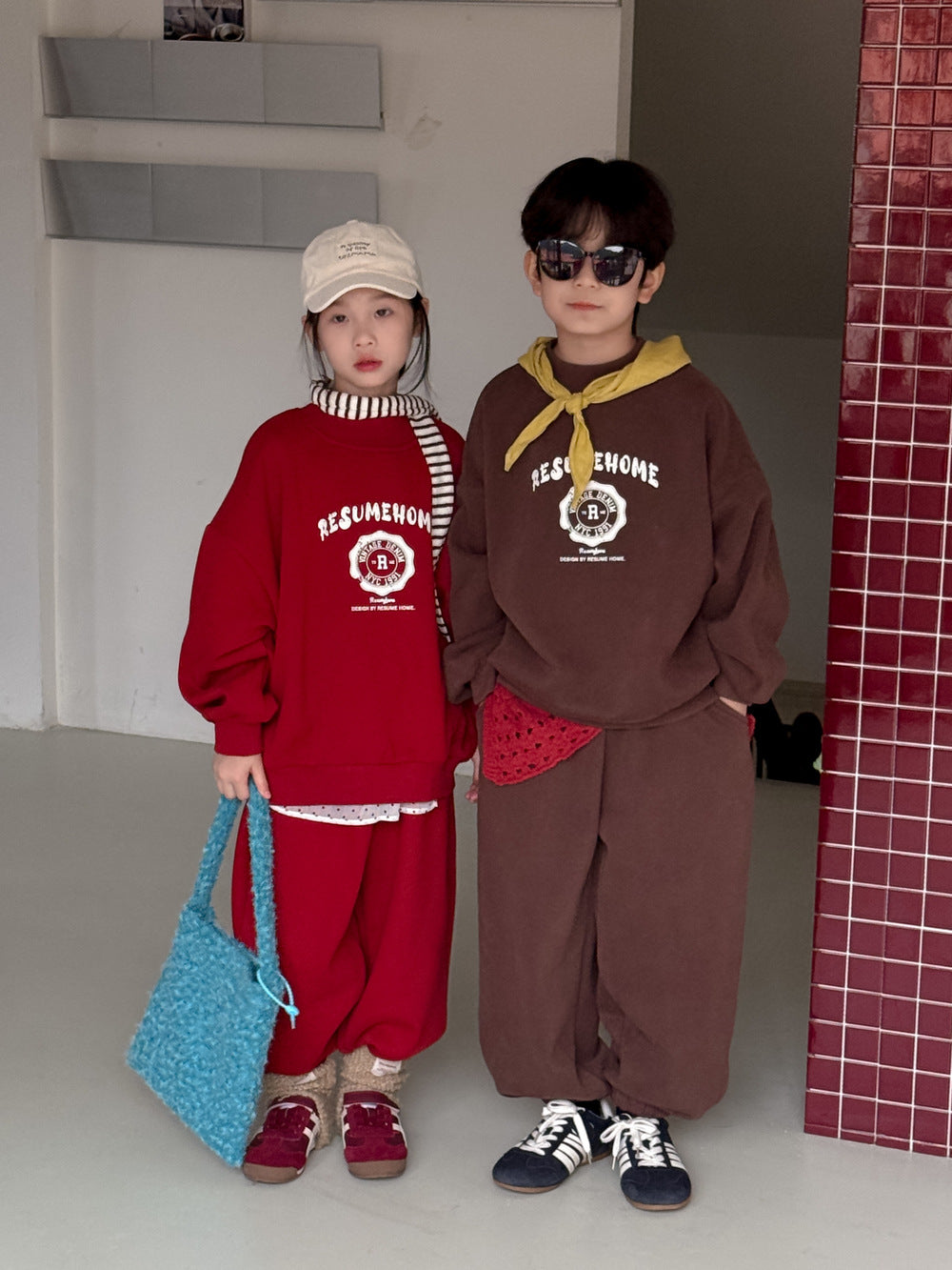長袖セットアップ セットアップ キッズ 裏起毛 ロゴ 厚手 スウェット カジュアル ルーズフィット【mh0011670】