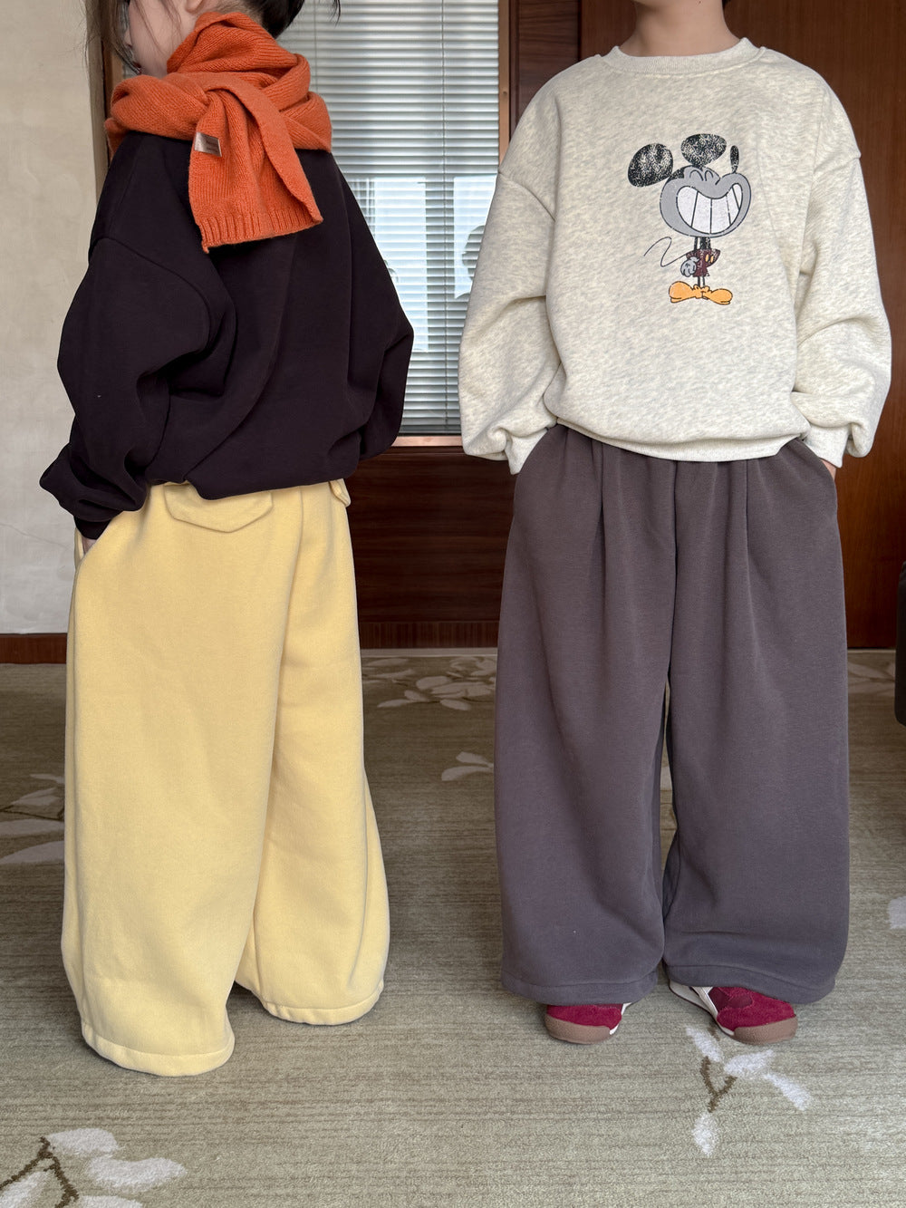 ロングパンツ・スウェットパンツ スウェットパンツ キッズ 裏起毛 厚手 無地 ストレート ルーズフィット【mh0011672】