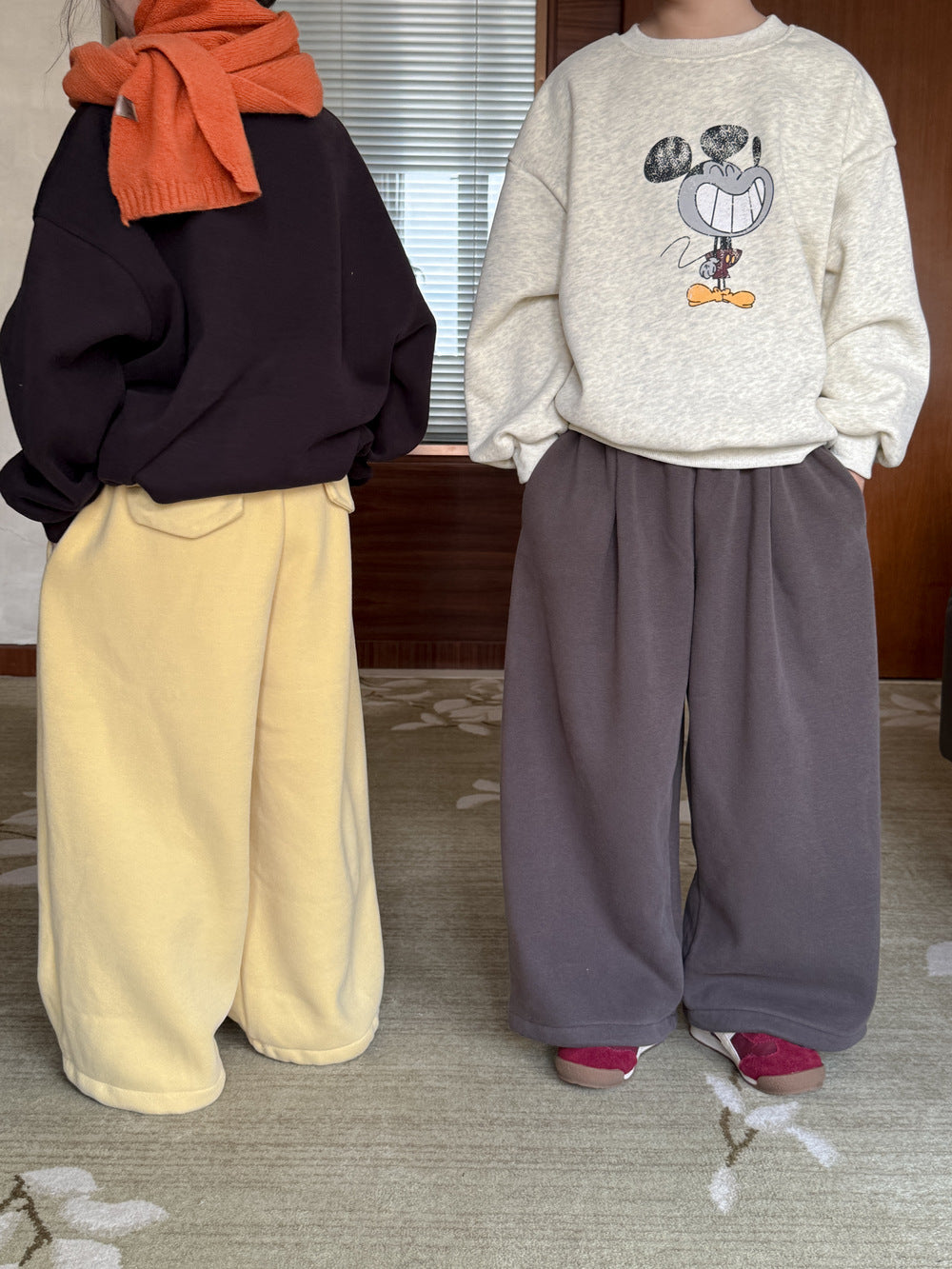 ロングパンツ・スウェットパンツ スウェットパンツ キッズ 裏起毛 厚手 無地 ストレート ルーズフィット【mh0011672】