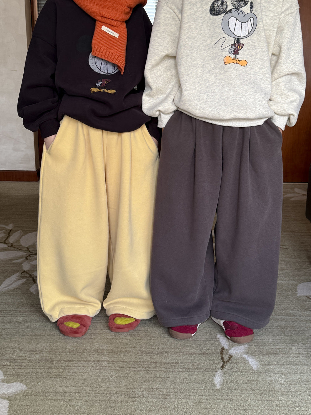 ロングパンツ・スウェットパンツ スウェットパンツ キッズ 裏起毛 厚手 無地 ストレート ルーズフィット【mh0011672】