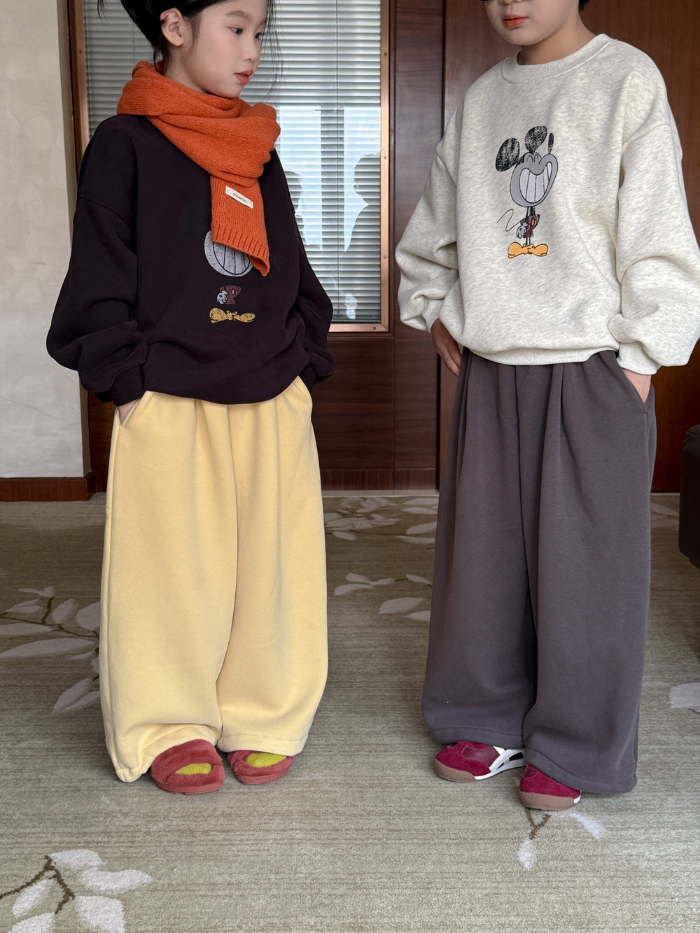 ロングパンツ・スウェットパンツ スウェットパンツ キッズ 裏起毛 厚手 無地 ストレート ルーズフィット【mh0011672】