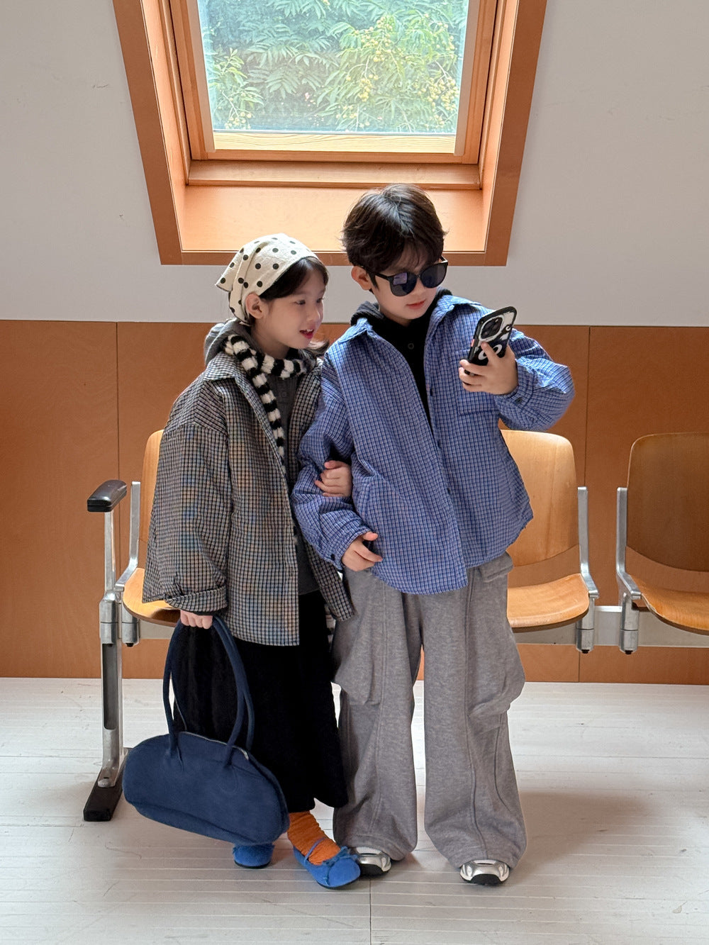 ショートコート・ジャケット・ジャンパー シャツジャケット キッズ チェック柄 中綿 厚手 ルーズフィット カジュアル アウター【mh0011673】