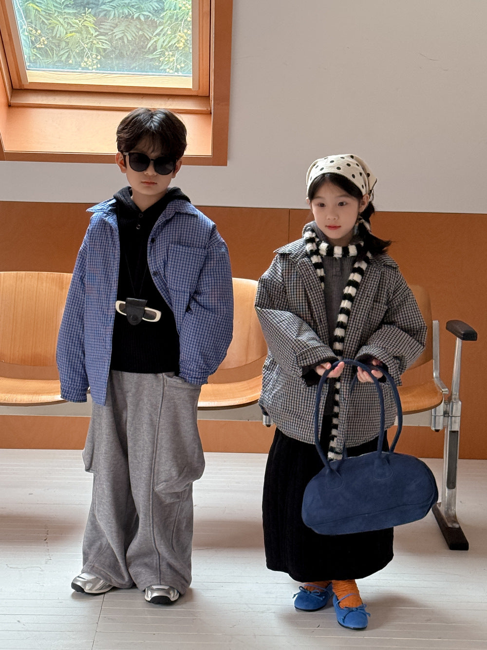 ショートコート・ジャケット・ジャンパー シャツジャケット キッズ チェック柄 中綿 厚手 ルーズフィット カジュアル アウター【mh0011673】