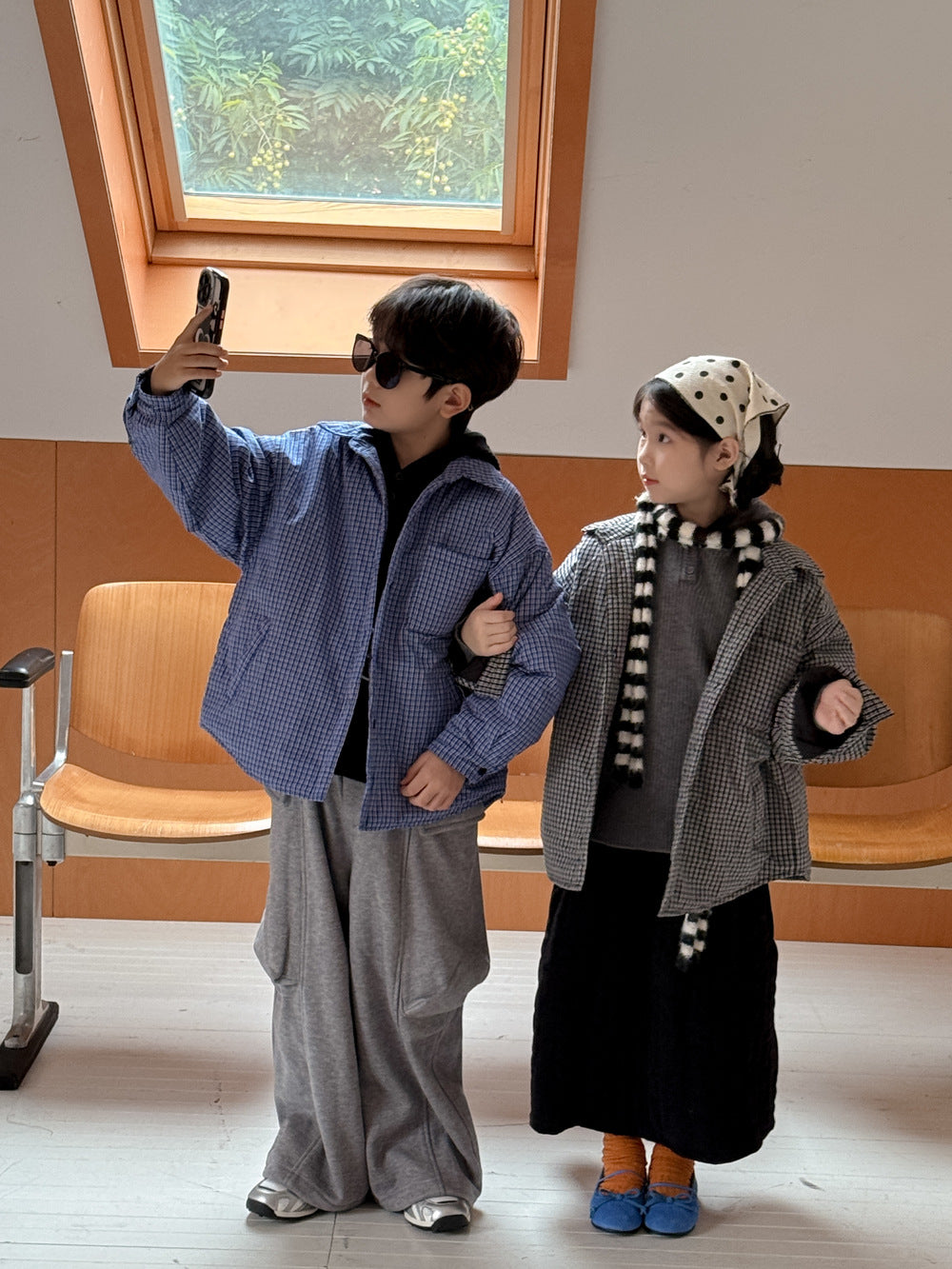 ショートコート・ジャケット・ジャンパー シャツジャケット キッズ チェック柄 中綿 厚手 ルーズフィット カジュアル アウター【mh0011673】