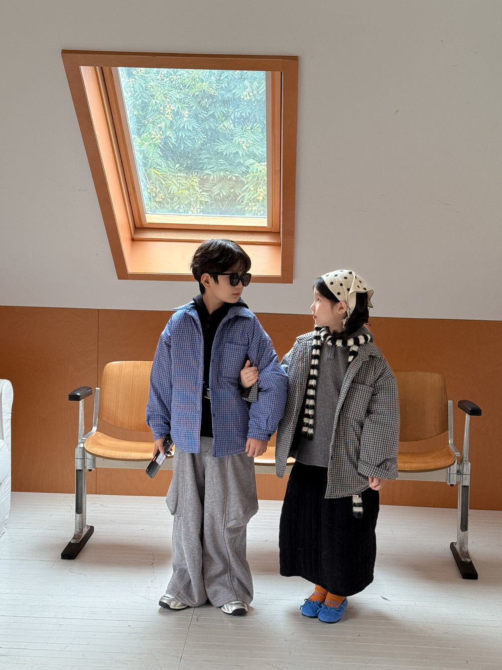 ショートコート・ジャケット・ジャンパー シャツジャケット キッズ チェック柄 中綿 厚手 ルーズフィット カジュアル アウター【mh0011673】