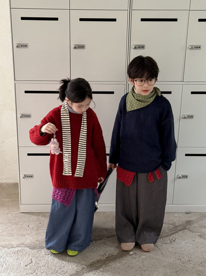 ニット・セーター ニットセーター キッズ 裏起毛 厚手 クルーネック 無地 ルーズフィット プルオーバー【mh0011674】