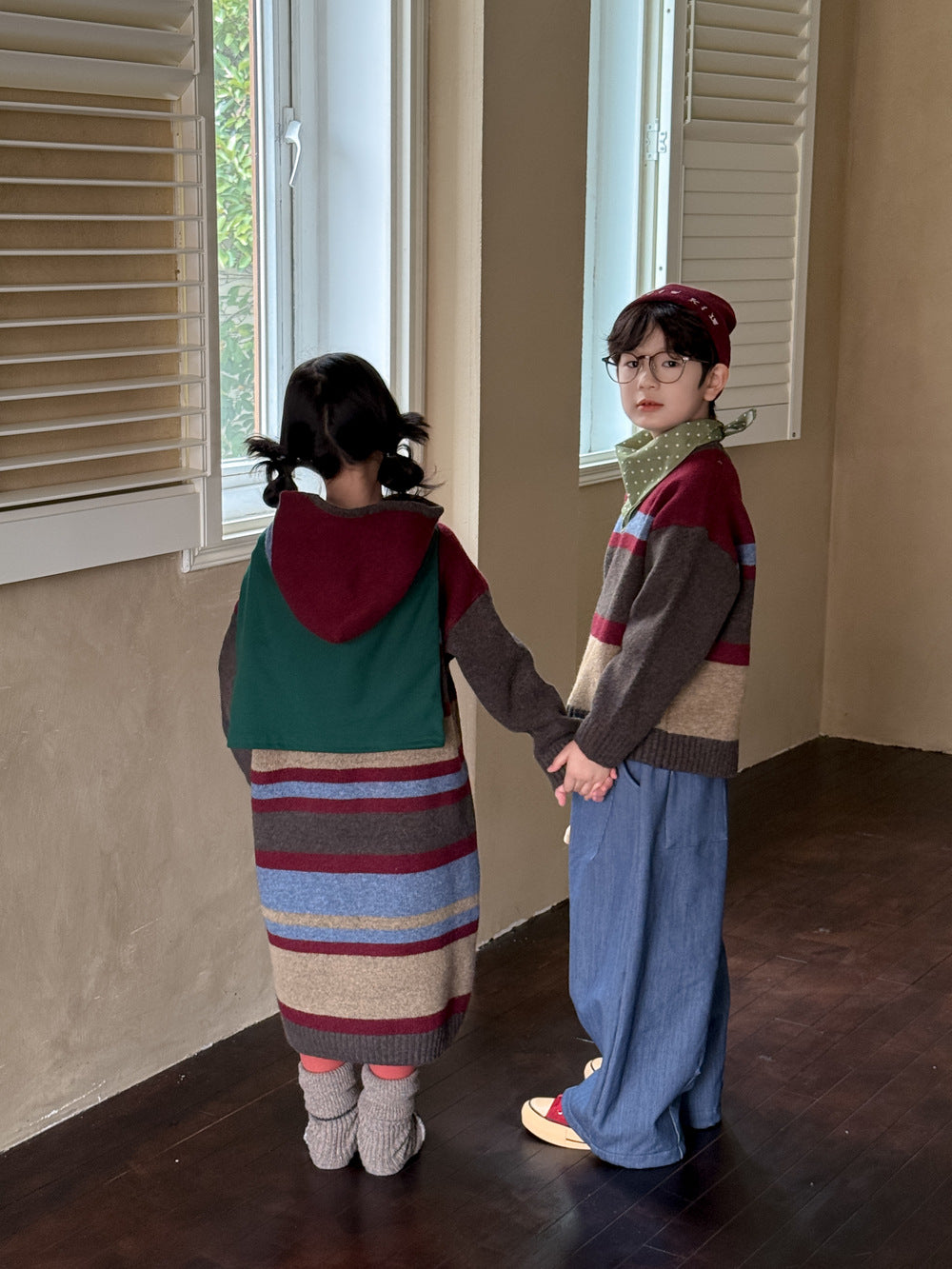 ニット・セーター ニットワンピース/セーター キッズ ボーダー柄 厚手 ルーズフィット 兄弟姉妹 お揃い【mh0011676】