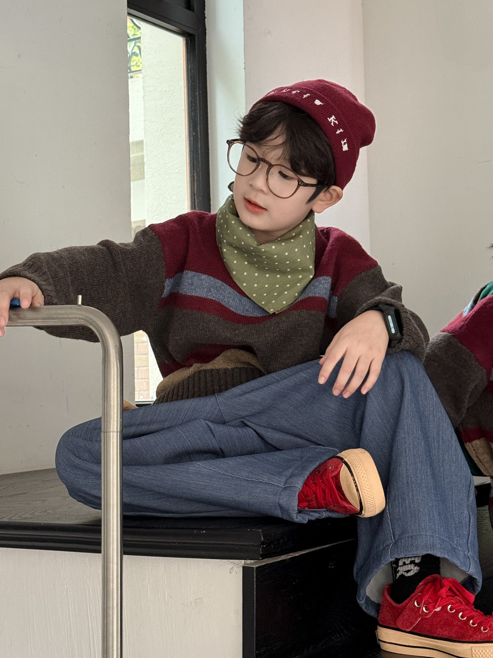 ニット・セーター ニットワンピース/セーター キッズ ボーダー柄 厚手 ルーズフィット 兄弟姉妹 お揃い【mh0011676】